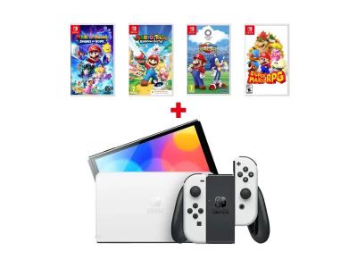 NSW OLED (White) + Super Mario RPG + M+Rabbids Kingdom + Mario and Sonic OGT+SoH